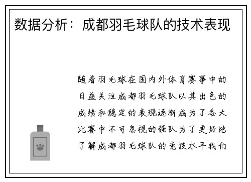 数据分析：成都羽毛球队的技术表现