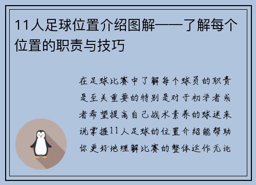 11人足球位置介绍图解——了解每个位置的职责与技巧