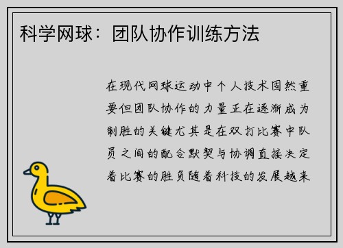 科学网球：团队协作训练方法