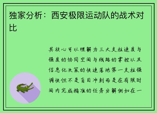 独家分析：西安极限运动队的战术对比
