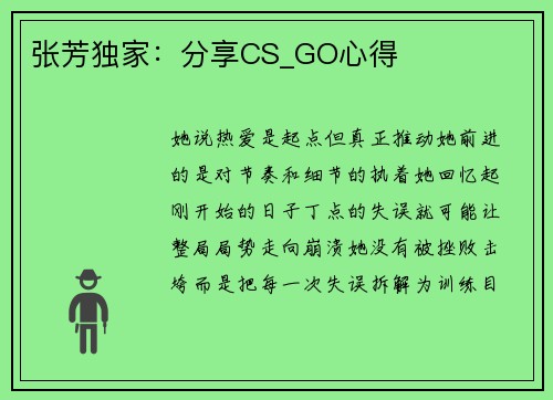 张芳独家：分享CS_GO心得